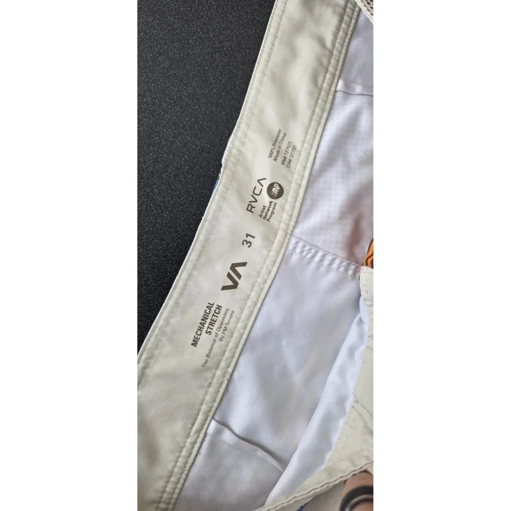 New RVCA Mechanical Stretch Board Shorts Men 31 Orange Patchwork Swim Beach Pool